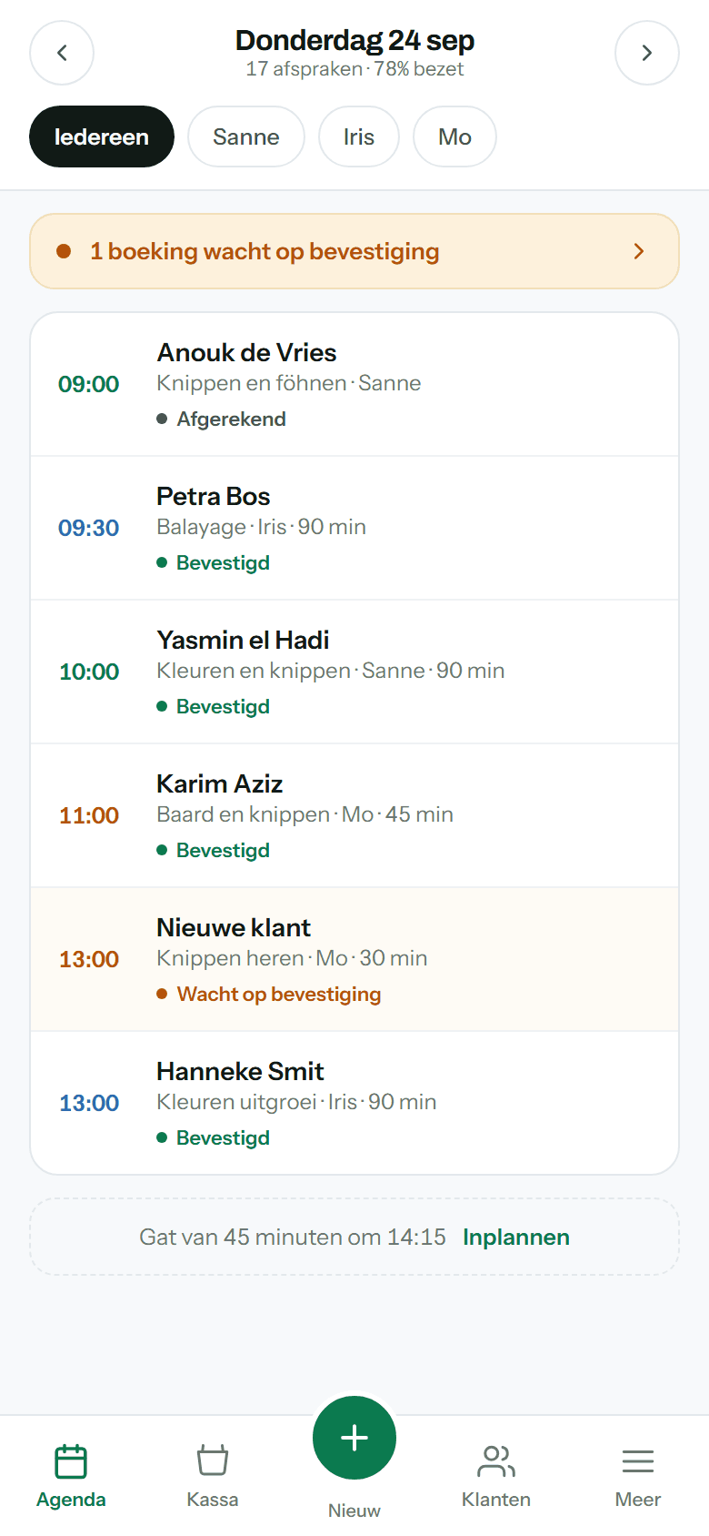 De agenda van Salongroei op een telefoon, met de afspraken van vandaag