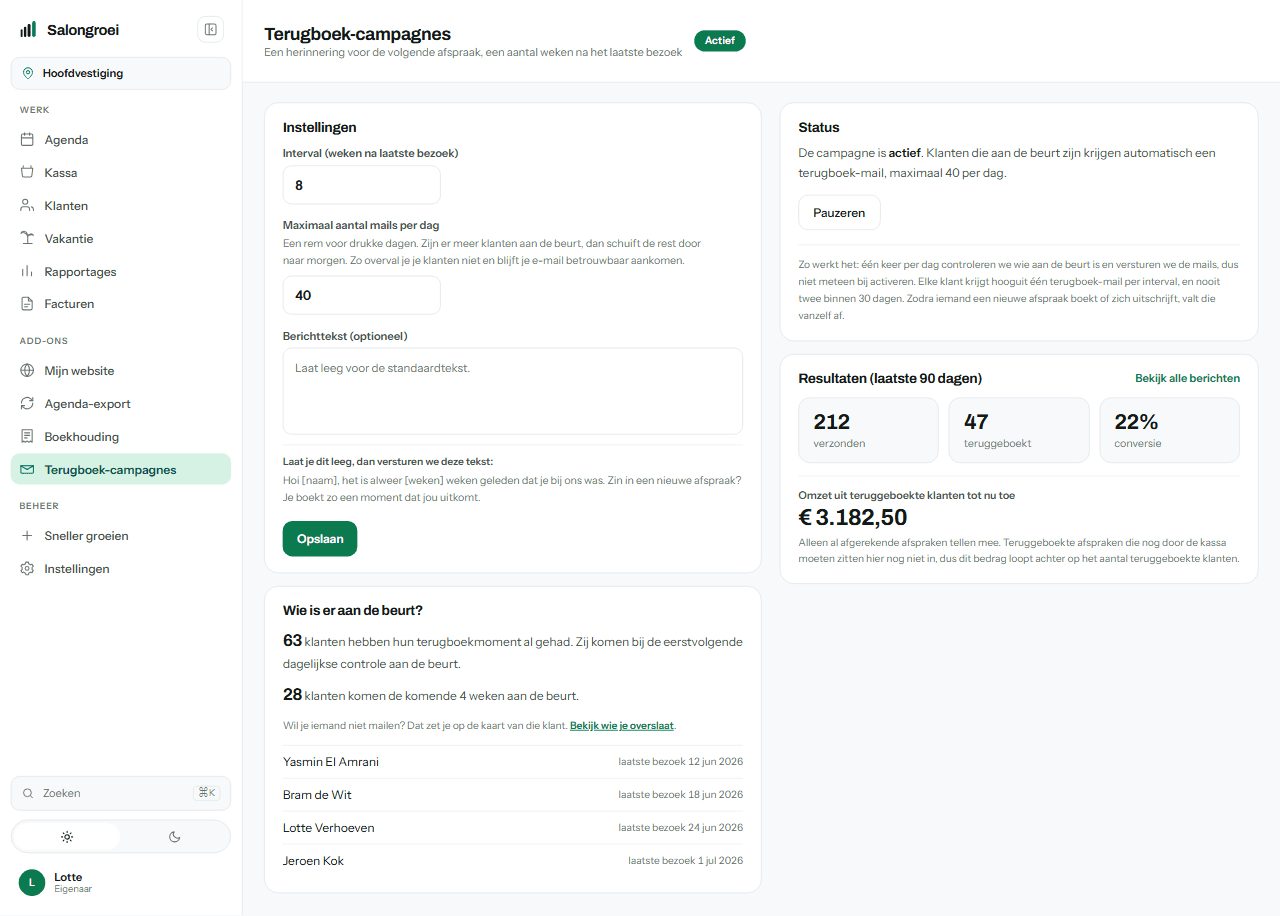 Een lopende campagne met wie er bereikt is en wie er boekte