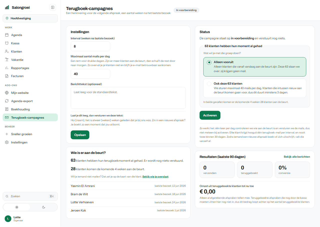 Het instellen van een terugboek-campagne met de doelgroep